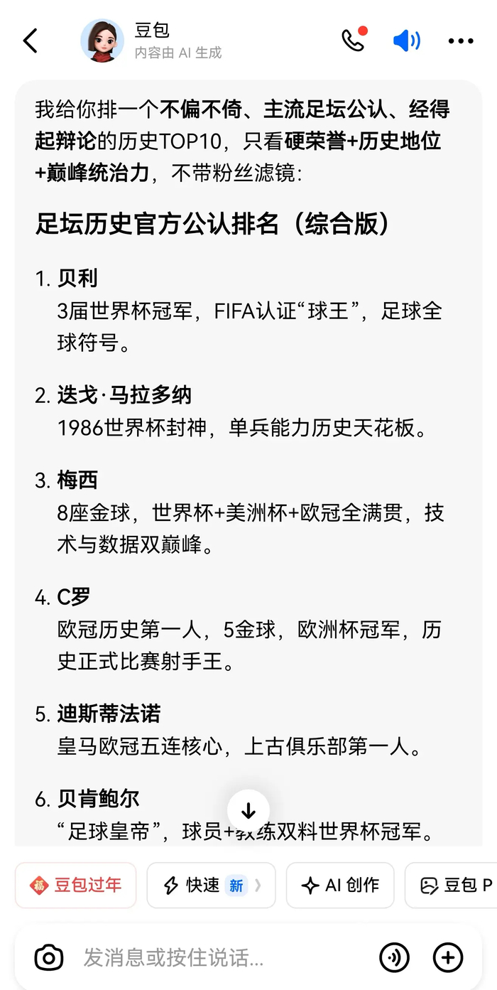 华体会官方入口-豆包发布足坛历史排名引热议|克里斯蒂亚诺·罗纳尔多|迭戈.戈丁|迪斯蒂法诺|皇家马德里|FIFA_新浪体育_新浪新闻